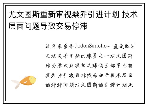 尤文图斯重新审视桑乔引进计划 技术层面问题导致交易停滞